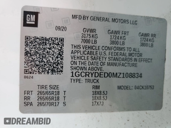 2021 Chevrolet Silverado 1500 LT with VIN 1GCRYDED0MZ108834, listed as a Copart auction lot 44818655 with 43,207 mi miles and Salvage Title. Bid and sale history available at DreamBid. Image 12.