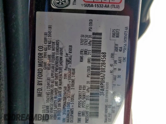 2011 Ford Fusion SE with VIN 3FAHP0HA7BR284568, listed as a Copart auction lot 49808625 with 95,821 mi miles and Clean Title. Bid and sale history available at DreamBid. Image 14.