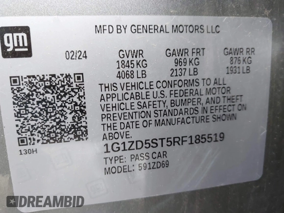 2024 Chevrolet Malibu LT with VIN 1G1ZD5ST5RF185519, listed as a IAAI auction lot 42170690 with 31,194 mi miles and . Bid and sale history available at carsss.com. Image 9.