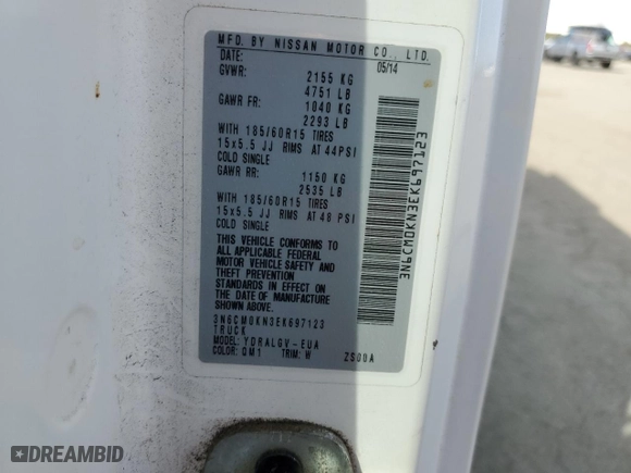 2014 Nissan NV200 SV with VIN 3N6CM0KN3EK697123, listed as a Copart auction lot 47139595 with 126,091 mi miles and Clean Title. Bid and sale history available at carsss.com. Image 13.
