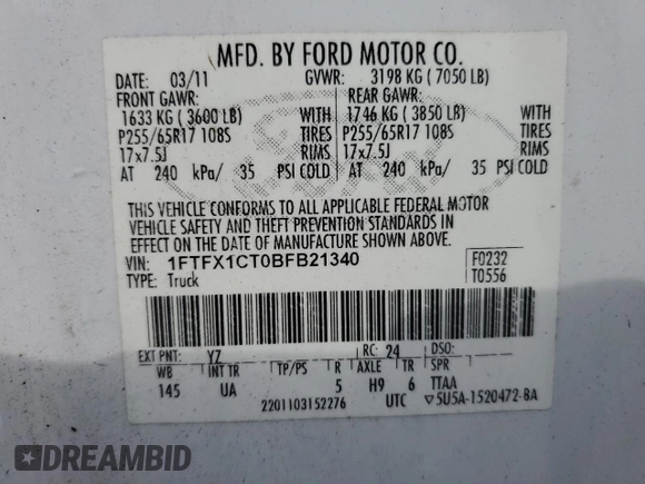 2011 Ford F-150 XL with VIN 1FTFX1CT0BFB21340, listed as a Copart auction lot 83943824 with 0 mi miles and Clean Title. Bid and sale history available at carsss.com. Image 12.