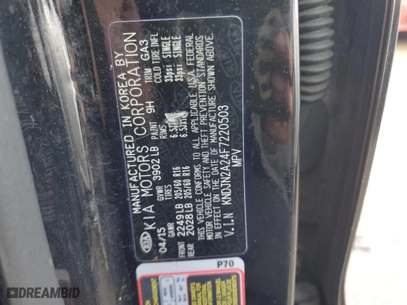 2015 Kia Soul with VIN KNDJN2A24F7220503, listed as a Copart auction lot 53996335 with 0 mi miles and Clean Title. Bid and sale history available at carsss.com. Image 13.