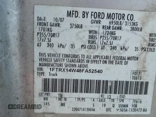 2008 Ford F-150 STX with VIN 1FTRX14W48FA52540, listed as a Copart auction lot 56795435 with 241,634 mi miles and Clean title. Bid and sale history available at DreamBid. Image 12.