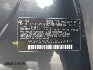 2011 BMW 5 Series 535i Gran Turismo with VIN WBASN2C58BC201477, listed as a IAAI auction lot 41762784 with 168,285 mi miles and . Bid and sale history available at carsss.com. Image 9.