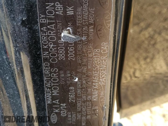 2014 Kia Forte LX with VIN KNAFX4A6XE5233178, listed as a Copart auction lot 88096605 with 123,313 mi miles and Salvage Title. Bid and sale history available at carsss.com. Image 14.