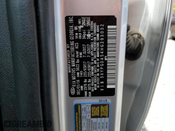 2017 Kia Sorento LX с VIN 5XYPGDA54HG293032, выставлен на аукционе Copart как лот 57272025 с пробегом 113 701 миль миль и Списание • Salvage title. История ставок и продаж доступна на DreamBid. Изображение 13.
