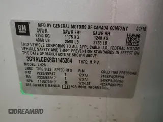 2016 Chevrolet Equinox LT with VIN 2GNALCEK8G1145364, listed as a Copart auction lot 43966255 with 122,034 mi miles and Clean Title. Bid and sale history available at DreamBid. Image 14.