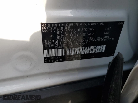 2024 Toyota RAV4 Hybrid XLE Premium with VIN 4T3B6RFV1RU174487, listed as a Copart auction lot 57208645 with 9,911 mi miles and Salvage title. Bid and sale history available at DreamBid. Image 12.