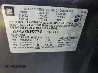 2015 GMC Terrain SLE with VIN 2GKFLWE3XF6227580, listed as a Copart auction lot 56468494 with 155,878 mi miles and Salvage Title. Bid and sale history available at DreamBid. Image 14.