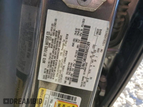 2019 Lincoln MKZ Hybrid Reserve II z VIN 3LN6L5MUXKR602589, wystawiony jako Copart lot #49489545 z przebiegiem 91 811 mil mil oraz Szkoda całkowita • Salvage title. Historia ofert i sprzedaży dostępna na DreamBid. Obrazek 12.