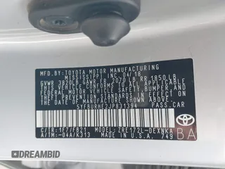 2018 Toyota Corolla L z VIN 5YFBURHE2JP831394, wystawiony jako IAAI lot #41689172 z przebiegiem 74 985 mil mil oraz . Historia ofert i sprzedaży dostępna na DreamBid. Obrazek 8.