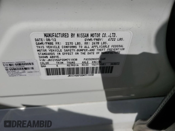 2013 Infiniti G37 Journey with VIN JN1CV6AP0DM711938, listed as a Copart auction lot 50968815 with Not provided miles and Salvage title. Bid and sale history available at DreamBid. Image 15.