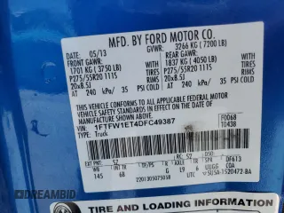 2013 Ford F-150 XL z VIN 1FTFW1ET4DFC49387, wystawiony jako Copart lot #58272225 z przebiegiem 87 343 mil mil oraz Szkoda całkowita • Salvage title. Historia ofert i sprzedaży dostępna na DreamBid. Obrazek 12.
