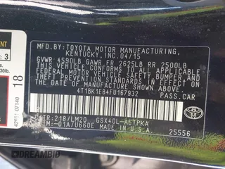 2015 Toyota Avalon Limited with VIN 4T1BK1EB4FU167932, listed as a IAAI auction lot 41802739 with 132,690 mi miles and . Bid and sale history available at DreamBid. Image 9.