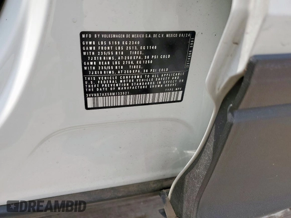 2024 Volkswagen Tiguan SE with VIN 3VVNB7AX5RM133921, listed as a Copart auction lot 58341925 with 7,865 mi miles and Salvage title. Bid and sale history available at DreamBid. Image 13.