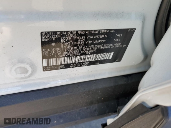 2023 Toyota RAV4 Hybrid XLE with VIN 2T3UWRFV2PW175962, listed as a Copart auction lot 66229195 with 9,944 mi miles and Salvage title. Bid and sale history available at DreamBid. Image 13.