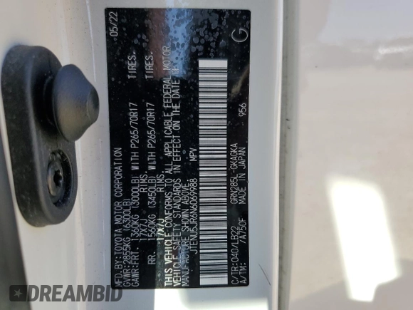 2022 Toyota 4Runner SR5 Premium with VIN JTENU5JR6N6069988, listed as a Copart auction lot 51789245 with 64,719 mi miles and Salvage title. Bid and sale history available at DreamBid. Image 14.