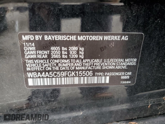 2015 BMW 4 Series 428i with VIN WBA4A5C59FGK15506, listed as a Copart auction lot 54249435 with 27,883 mi miles and Salvage title. Bid and sale history available at DreamBid. Image 12.