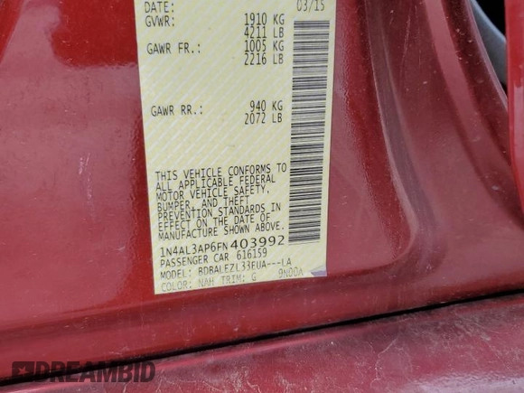 2015 Nissan Altima SL с VIN 1N4AL3AP6FN403992, выставлен на аукционе Copart как лот 60786225 с пробегом 155 273 миль миль и Чистый • Clean title. История ставок и продаж доступна на DreamBid. Изображение 12.
