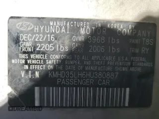 2017 Hyundai Elantra with VIN KMHD35LH6HU380887, listed as a Copart auction lot 85765594 with 138,279 mi miles and Salvage title. Bid and sale history available at DreamBid. Image 12.