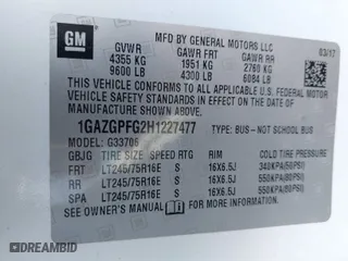 2017 Chevrolet Express Passenger LT with VIN 1GAZGPFG2H1227477, listed as a IAAI auction lot 40849214 with 207,488 mi miles. Bid and sale history available at carsss.com. Image 9.