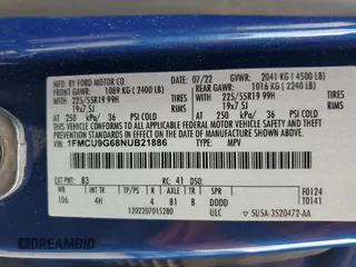 2022 Ford Escape SE with VIN 1FMCU9G68NUB21886, listed as a Copart auction lot 57809415 with 76,186 mi miles and Salvage title. Bid and sale history available at DreamBid. Image 12.