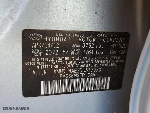 2013 Hyundai Elantra GLS PZEV with VIN KMHDH4AE2DU517970, listed as a Copart auction lot 82038144 with 251,339 mi miles and Non Repairable. Bid and sale history available at carsss.com. Image 13.