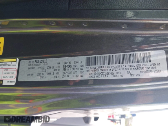 2018 Jeep Wrangler Unlimited Sport S z VIN 1C4HJXDGXJW165312, wystawiony jako IAAI lot #42095590 z przebiegiem 90 598 mil mil oraz . Historia ofert i sprzedaży dostępna na DreamBid. Obrazek 9.