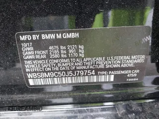 2018 BMW M3 with VIN WBS8M9C50J5J79754, listed as a IAAI auction lot 41777691 with 52,526 mi miles and . Bid and sale history available at DreamBid. Image 9.