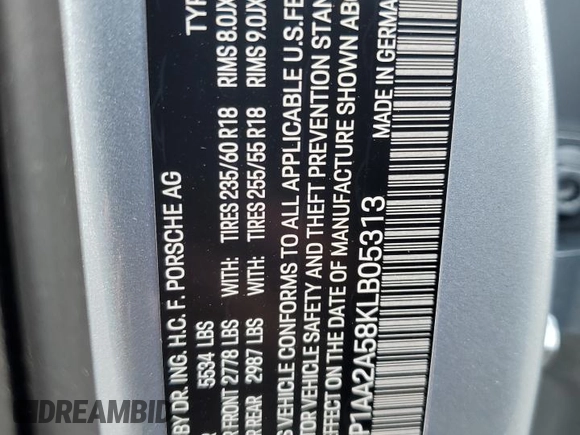 2019 Porsche Macan with VIN WP1AA2A58KLB05313, listed as a Copart auction lot 53334995 with 29,200 mi miles and Salvage title. Bid and sale history available at DreamBid. Image 13.