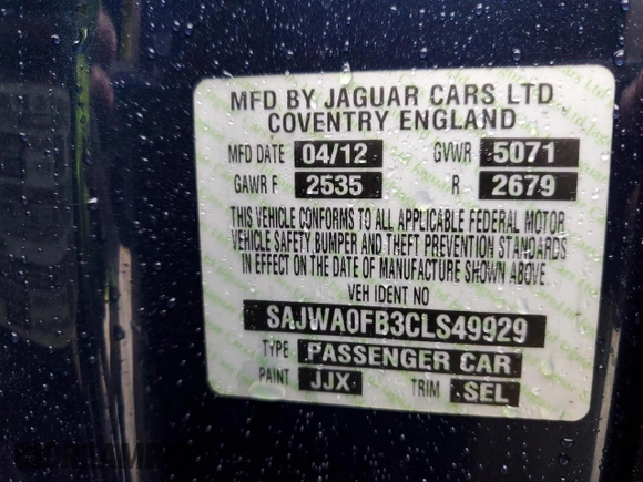 2012 Jaguar XF z VIN SAJWA0FB3CLS49929, wystawiony jako Copart lot #43724565 z przebiegiem 103 457 mil mil oraz Szkody całkowita. Historia ofert i sprzedaży dostępna na DreamBid. Obrazek 15.