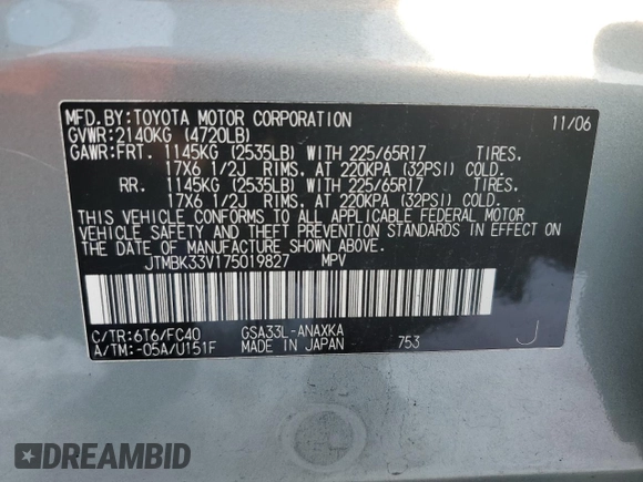 2007 Toyota RAV4 with VIN JTMBK33V175019827, listed as a Copart auction lot 88200845 with 259,981 mi miles and Non Repairable. Bid and sale history available at carsss.com. Image 13.