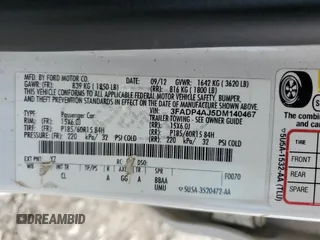 2013 Ford Fiesta S z VIN 3FADP4AJ5DM140467, wystawiony jako Copart lot #54718675 z przebiegiem 135 949 mil mil oraz Szkoda całkowita • Salvage title. Historia ofert i sprzedaży dostępna na DreamBid. Obrazek 12.