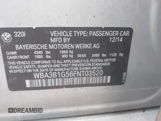 2015 BMW 3 Series 320i with VIN WBA3B1G56FNT03520, listed as a IAAI auction lot 40813367 with Not provided miles and . Bid and sale history available at DreamBid. Image 9.