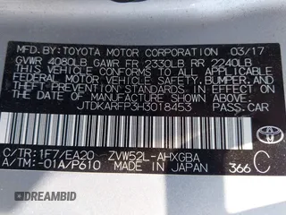 2017 Toyota Prius Plus with VIN JTDKARFP3H3018453, listed as a IAAI auction lot 42391330 with 145,289 mi miles and . Bid and sale history available at DreamBid. Image 9.