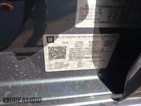 2021 GMC Sierra 1500 AT4 with VIN 3GTP9EED6MG155344, listed as a IAAI auction lot 41224538 with 1 mi miles. Bid and sale history available at carsss.com. Image 9.