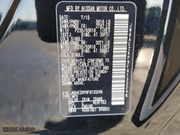 2015 Nissan Quest S with VIN JN8AE2KP9F9133246, listed as a Copart auction lot 50625534 with 132,797 mi miles. Bid and sale history available at carsss.com. Image 13.
