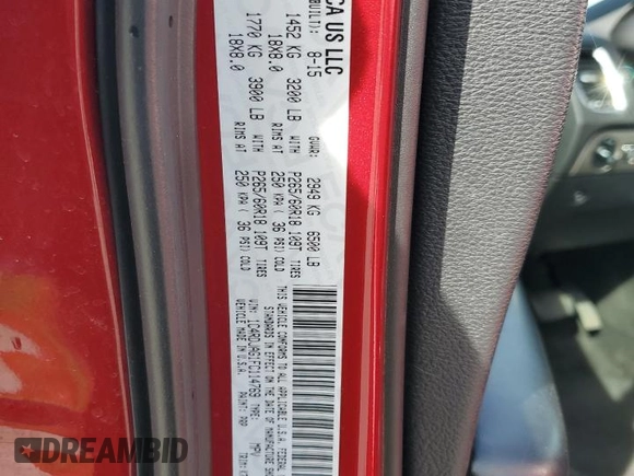 2015 Dodge Durango SXT with VIN 1C4RDJAG1FC114769, listed as a Copart auction lot 58638545 with 143,193 mi miles and Salvage title. Bid and sale history available at DreamBid. Image 13.