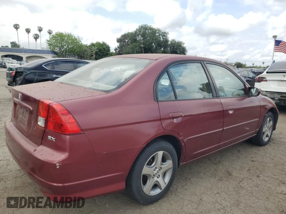 2004 Honda Civic EX with VIN 2HGES26724H639371, listed as a Copart auction lot 54617245 with 88,745 mi miles and Clean Title. Bid and sale history available at DreamBid. Image 3.