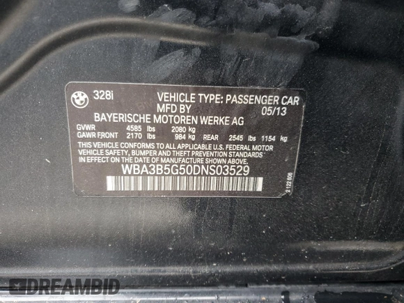 2013 BMW 3 Series 328i xDrive with VIN WBA3B5G50DNS03529, listed as a Copart auction lot 85566674 with 150,555 mi miles and Salvage Title. Bid and sale history available at carsss.com. Image 13.