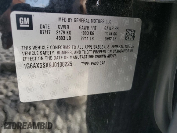 2018 Cadillac CTS Sedan Luxury AWD with VIN 1G6AX5SX9J0108225, listed as a Copart auction lot 69226054 with 72,426 mi miles and Salvage Title. Bid and sale history available at carsss.com. Image 14.