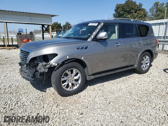2012 Infiniti QX56 7-passenger with VIN JN8AZ2NF5C9518211, listed as a Copart auction lot 47942855 with 146,207 mi miles and Salvage Title. Bid and sale history available at carsss.com. Image 1.