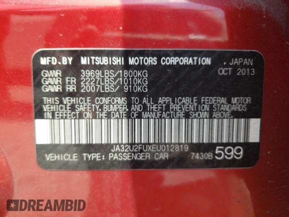 2014 Mitsubishi Lancer ES with VIN JA32U2FUXEU012819, listed as a Copart auction lot 60149755 with 119,493 mi miles and Clean title. Bid and sale history available at DreamBid. Image 12.