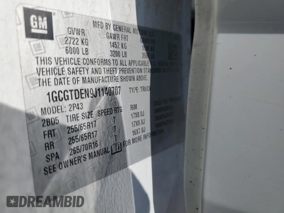 2018 Chevrolet Colorado 4WD Z71 z VIN 1GCGTDEN9J1140707, wystawiony jako Copart lot #44606835 z przebiegiem 109 635 mil mil oraz Szkoda całkowita • Salvage title. Historia ofert i sprzedaży dostępna na DreamBid. Obrazek 12.