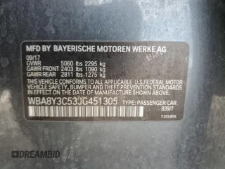 2018 BMW 3 Series 340i xDrive with VIN WBA8Y3C53JG451305, listed as a Copart auction lot 44239415 with 56,642 mi miles and Salvage Title. Bid and sale history available at carsss.com. Image 13.