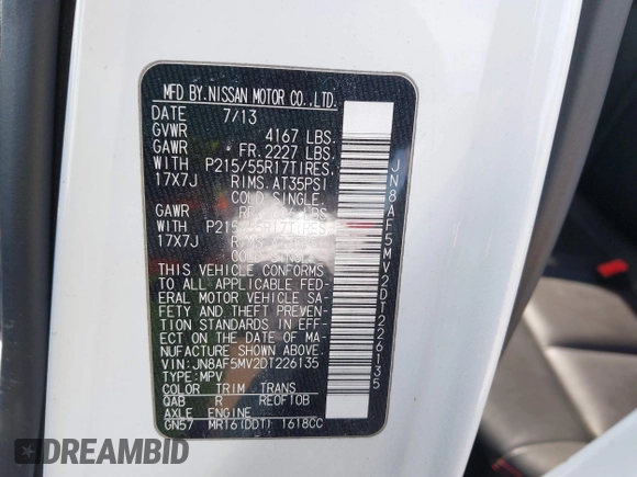 2013 Nissan Juke SL with VIN JN8AF5MV2DT226135, listed as a IAAI auction lot 41526382 with 99,069 mi miles. Bid and sale history available at carsss.com. Image 9.
