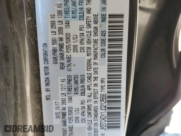 2018 Mazda CX-9 Grand Touring with VIN JM3TCADY1J0212568, listed as a Copart auction lot 60195385 with 151,099 mi miles and Salvage title. Bid and sale history available at DreamBid. Image 13.