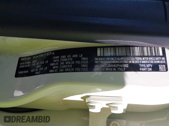 2018 Jeep Renegade Sport с VIN ZACCJBAH8JPH40952, выставлен на аукционе IAAI как лот 42536810 с пробегом 103 004 миль миль и . История ставок и продаж доступна на DreamBid. Изображение 9.