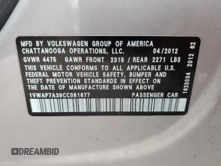 2012 Volkswagen Passat S w/Appearance with VIN 1VWAP7A39CC081677, listed as a Copart auction lot 89195925 with 207,362 mi miles and Salvage Title. Bid and sale history available at carsss.com. Image 15.