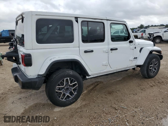 2025 Jeep Wrangler Sahara with VIN 1C4PJXEN1SW528297, listed as a Copart auction lot 55950005 with 7,167 mi miles and Clean title. Bid and sale history available at DreamBid. Image 3.